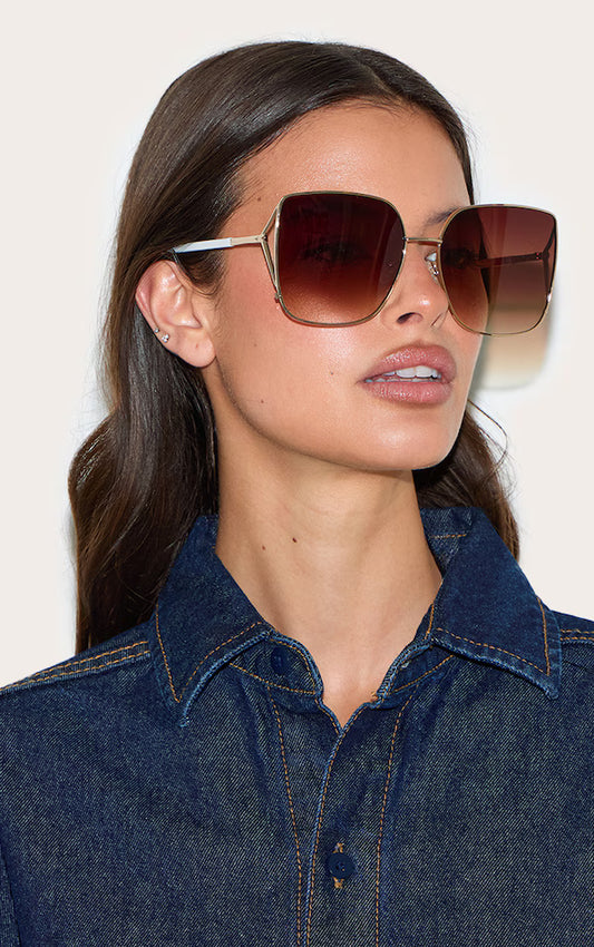 Gold Oversized Square Metal Frame Sunglasses