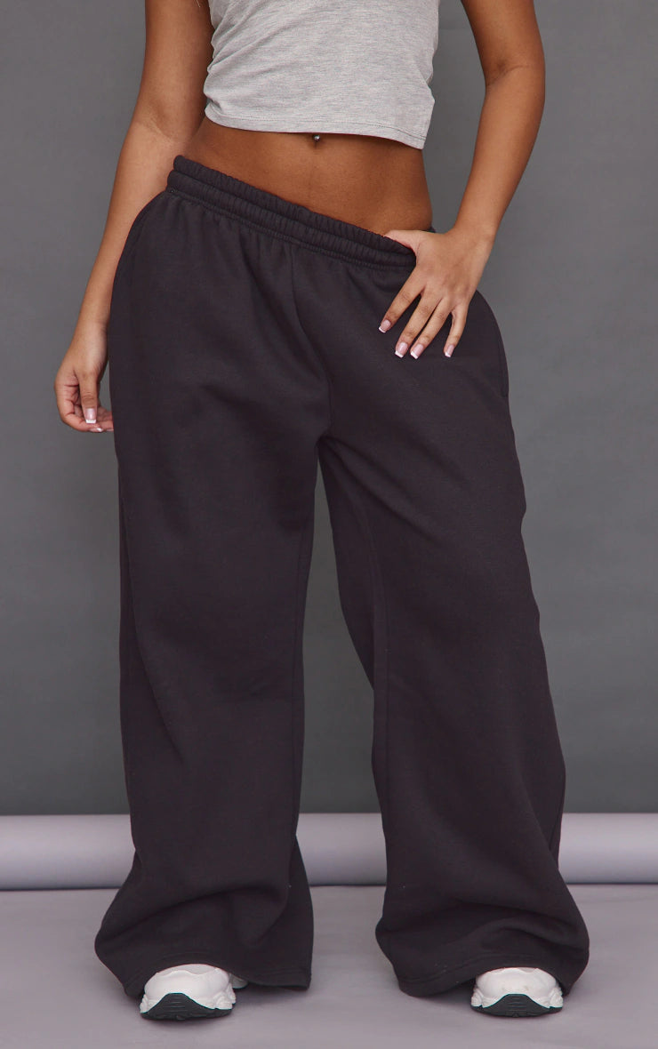 Petite Black Super Wide Leg Elasticated Waist Sweatpants Black