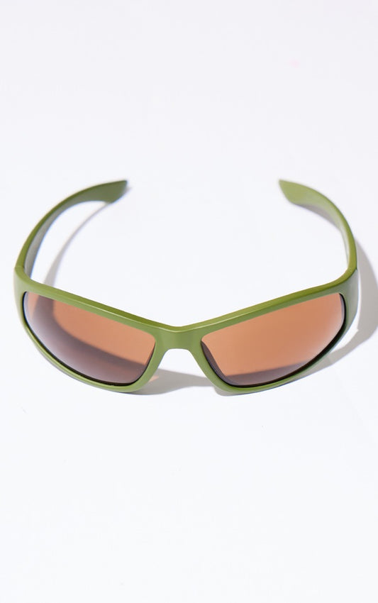 Olive Frame Brown Lens Sporty Visor Sunglasses