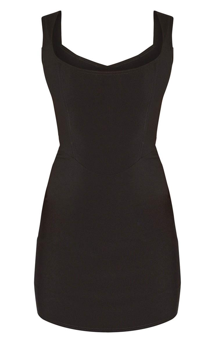 Black Thick Strap Boned Corset Detail Bodycon Dress