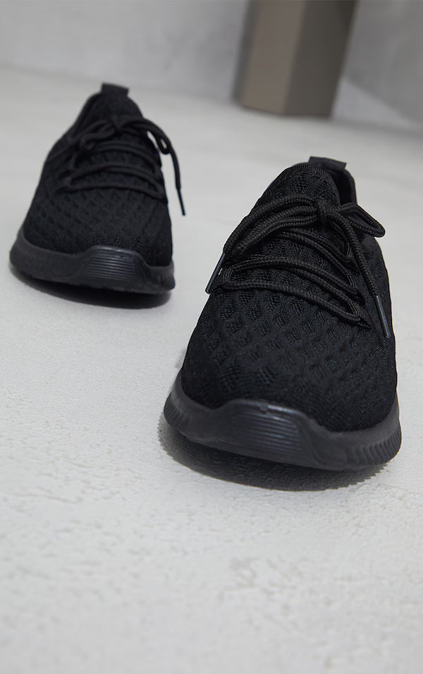 Plt - Black Knitted Lace Up Sports Trainers