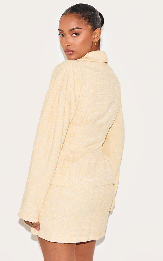 Shape Vanilla Premium Buckle Cinched Cocoon Sleeve Hammered Button Blazer