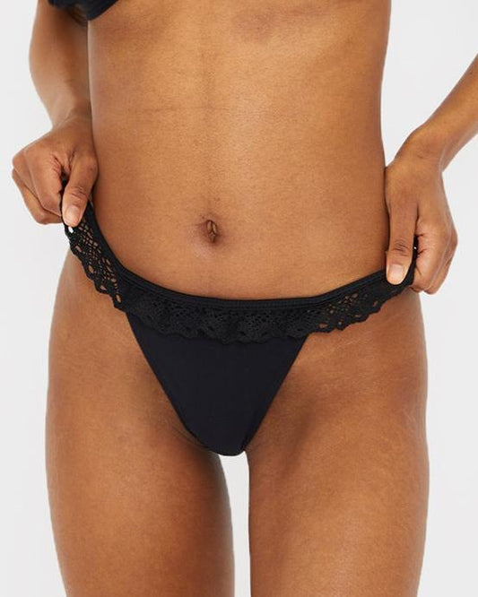 Petite Black Broderie Anglaise Ruffle Tanga Bikini Bottoms