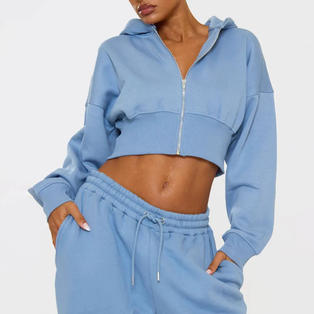 Ego - Zip Through Cropped Hoodie In Blue