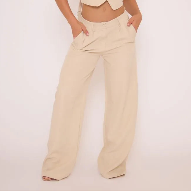 Mid Rise Straight Leg Trousers In Stone