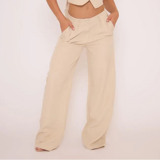 Mid Rise Straight Leg Trousers In Stone