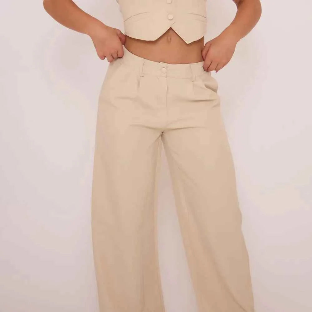Mid Rise Straight Leg Trousers In Stone