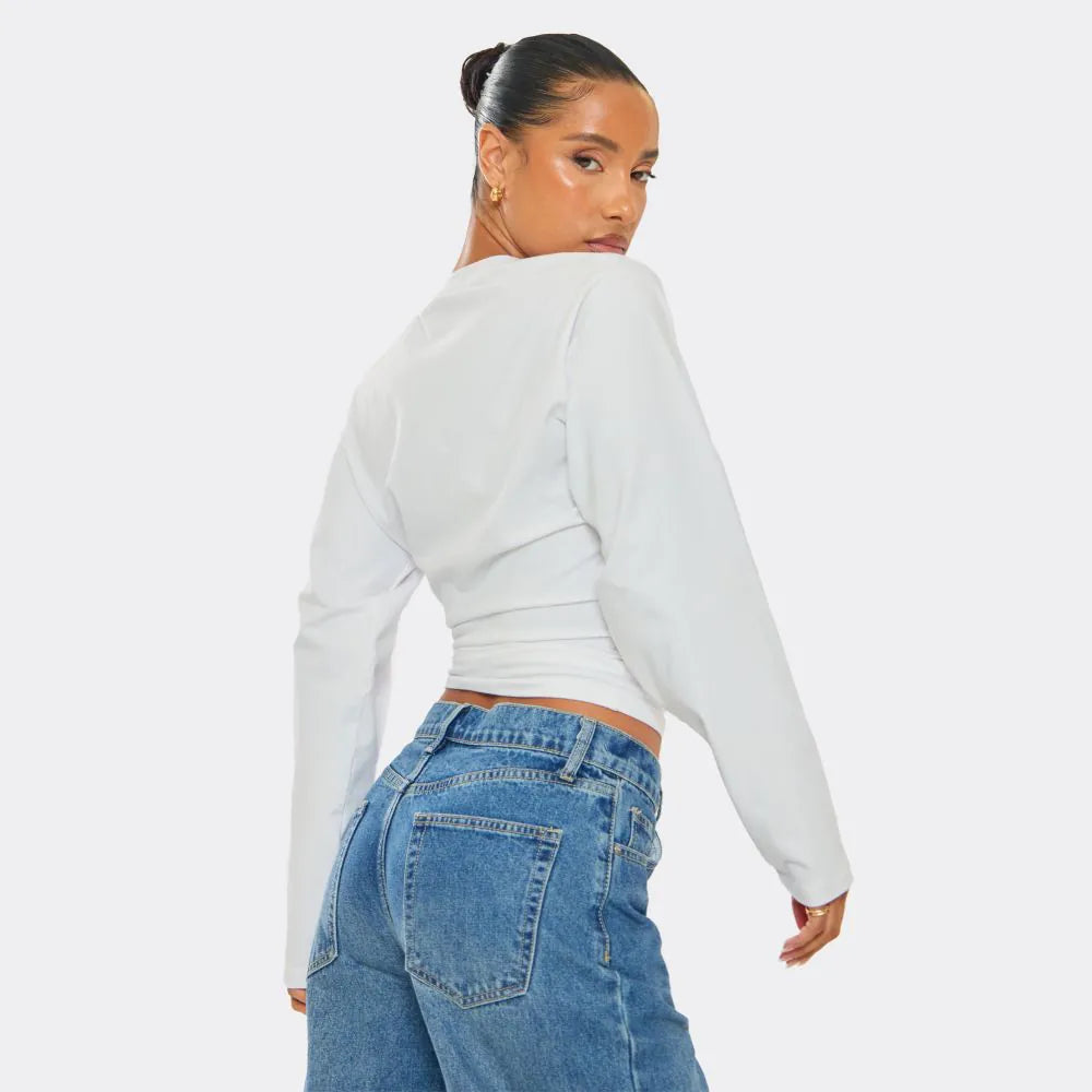 Long Sleeve Crew Neck T-Shirt In White