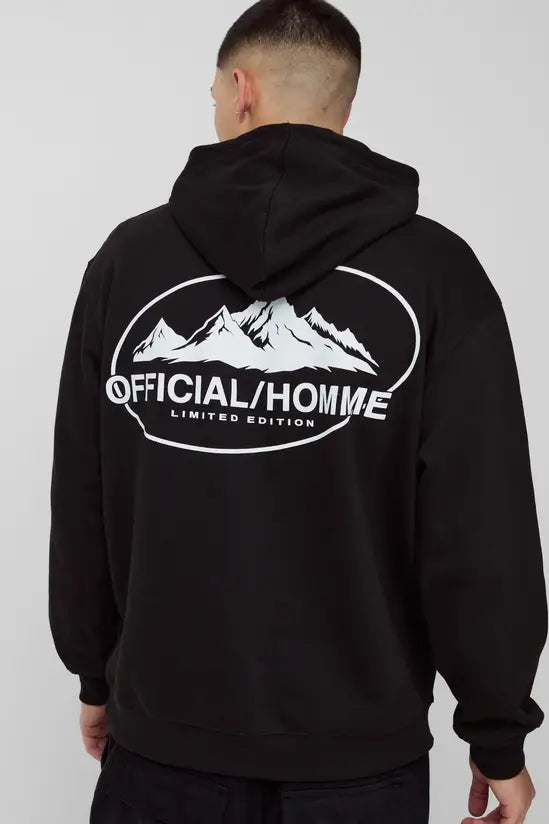 boohooMAN Oversized Boxy Official Homme Landscape Line Drawn Graphic Hoodie