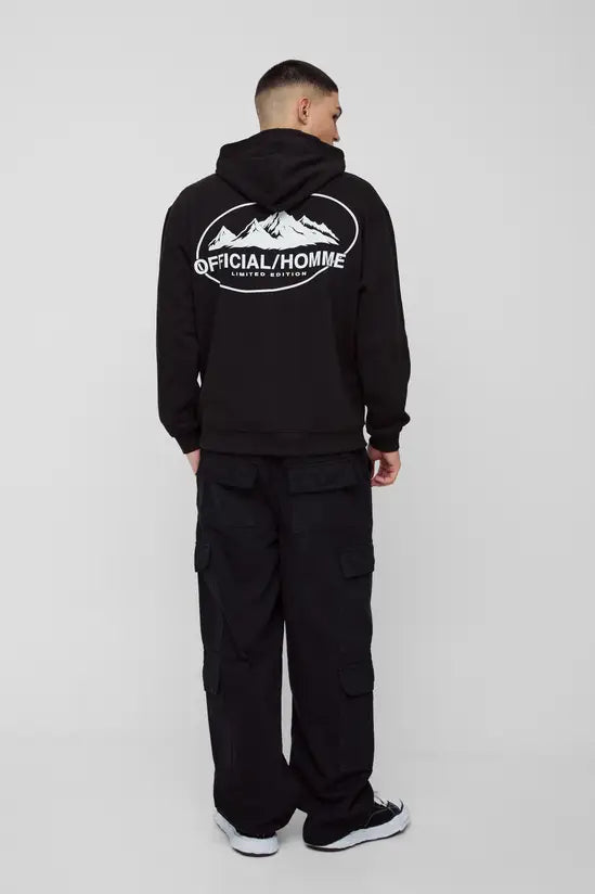 boohooMAN Oversized Boxy Official Homme Landscape Line Drawn Graphic Hoodie
