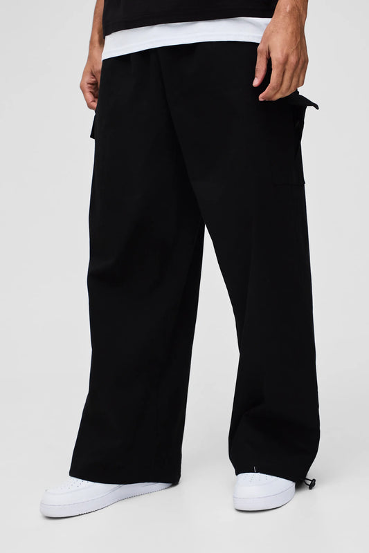 boohooMAN Elasticated Waist Parachute Cargo Trousers