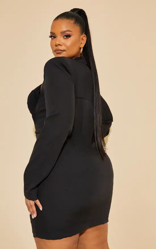 Plt - Plus Black Corset Cross Front Bodycon Dress
