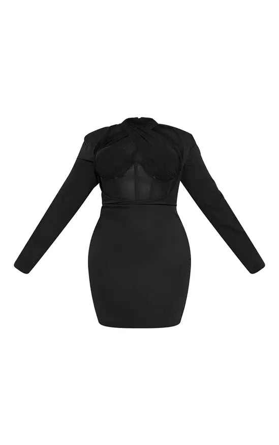 Plt - Plus Black Corset Cross Front Bodycon Dress