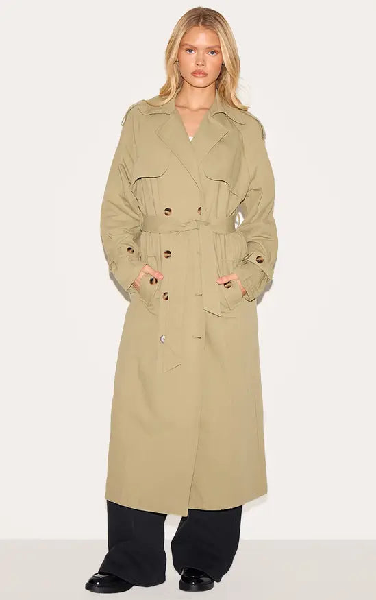 PrettyLittleThing Panel Detail Belted Trench Coat