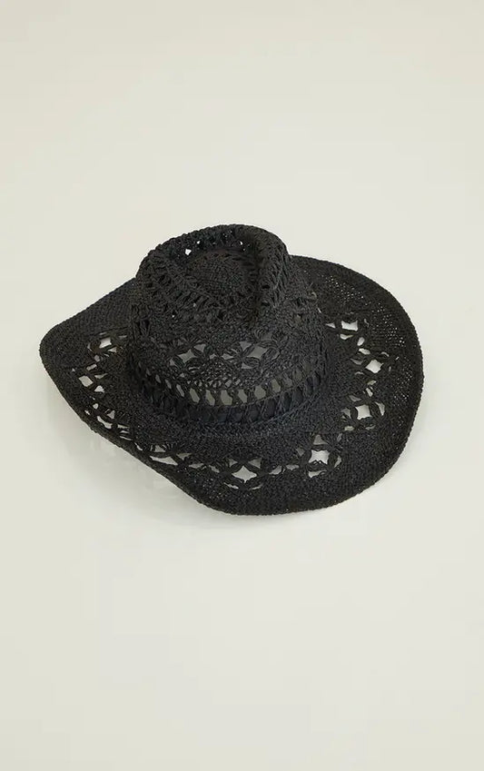 Plt - Black Raffia Cowboy Hat