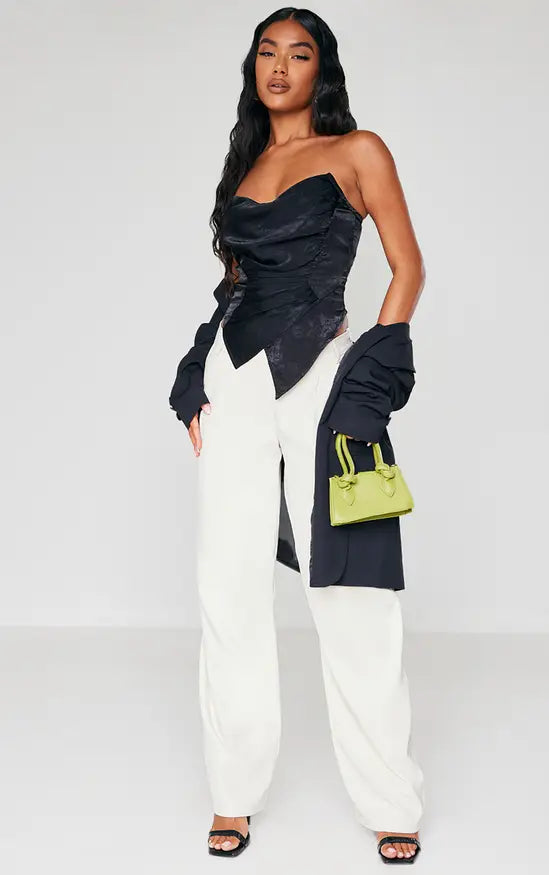 PrettyLittleThing Hammered Satin Asymmetric Pointed Hem Corset