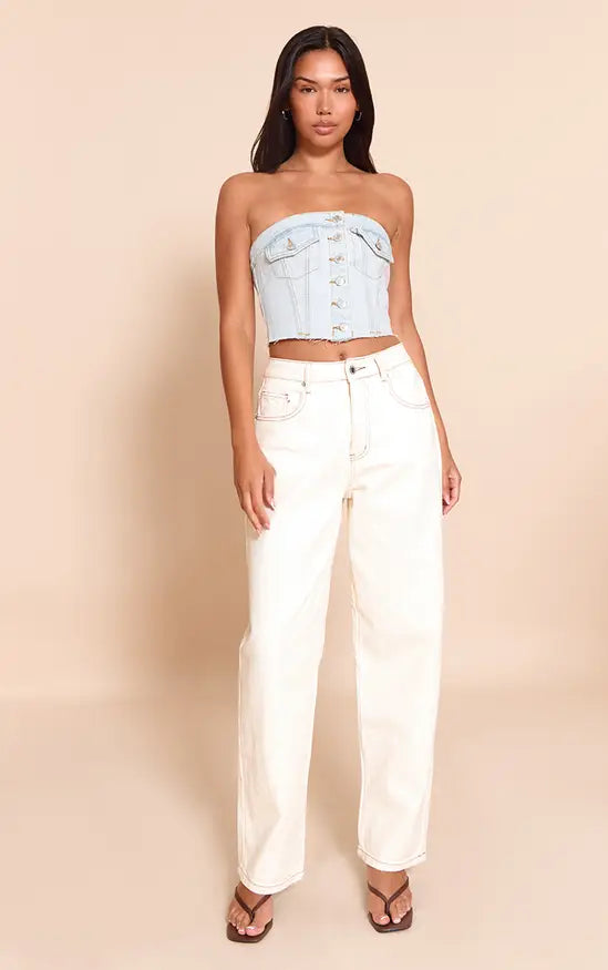 Plt - Pocket Detail Cropped Denim Corset Top
