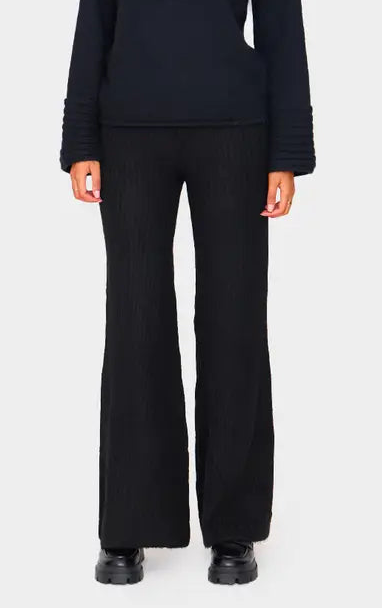 Plt - Tall Black Luxe Rib Knit Wide Leg Trousers