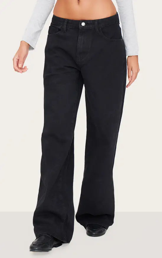 Plt - Washed Black Low Rise Wide Leg Jean