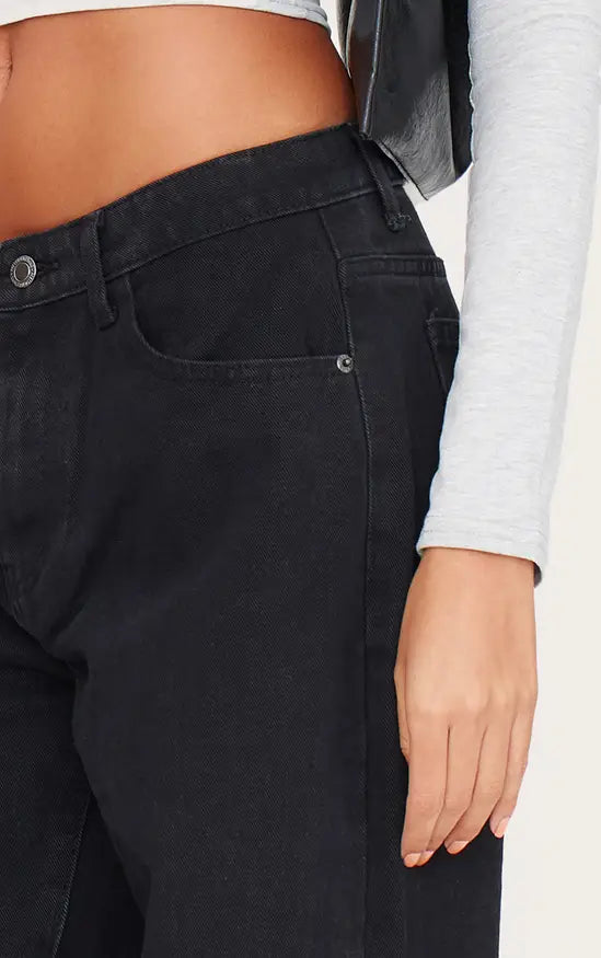 Plt - Washed Black Low Rise Wide Leg Jean