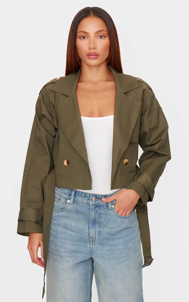 Plt - Khaki Cropped Trench Coat
