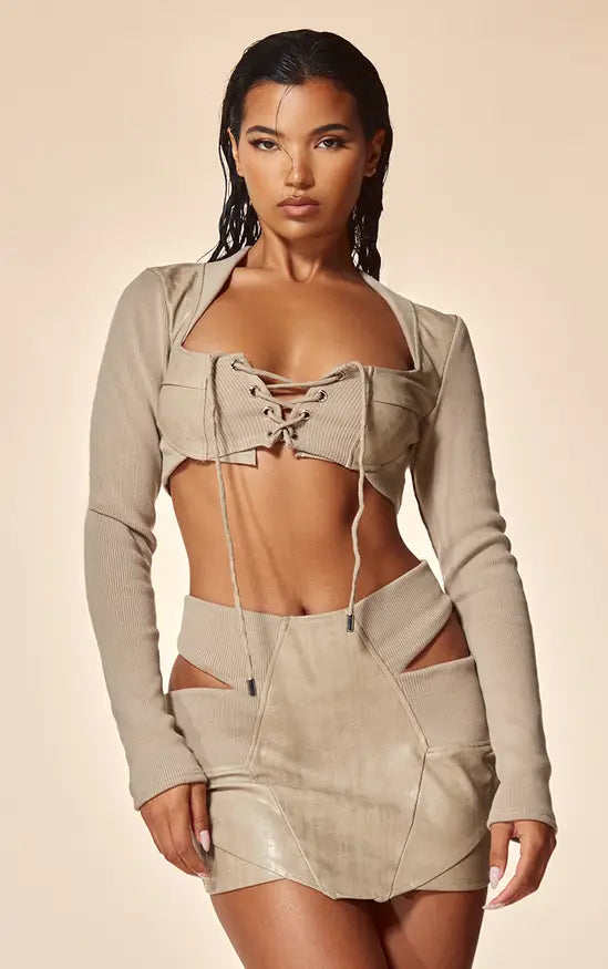 PLT Label Cut Out Detail Faux Leather Mini Skirt