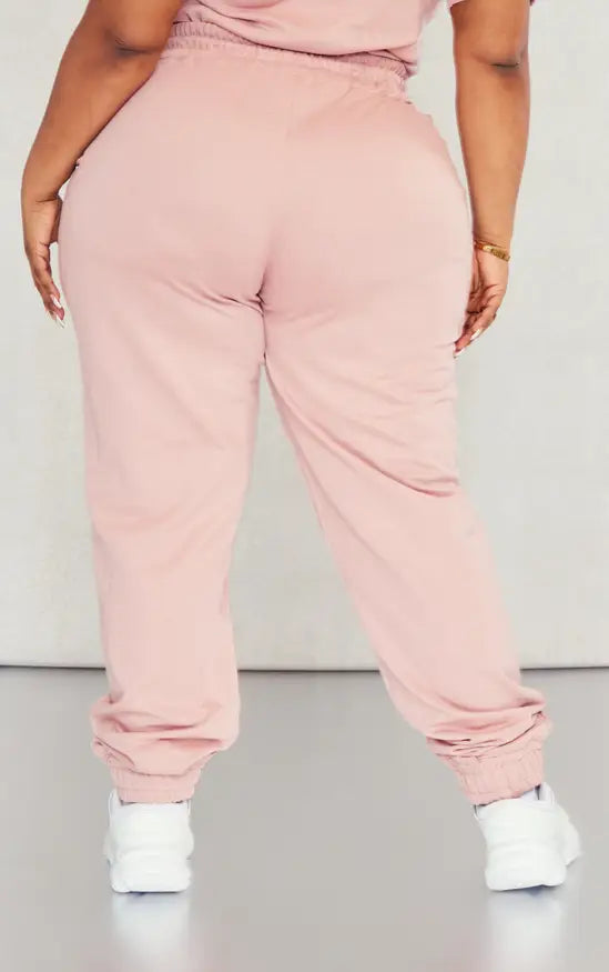 PRETTYLITTLETHING Plus Basic Light Pink High Waisted Cuffed Joggers