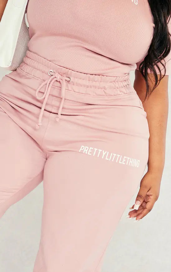 PRETTYLITTLETHING Plus Basic Light Pink High Waisted Cuffed Joggers