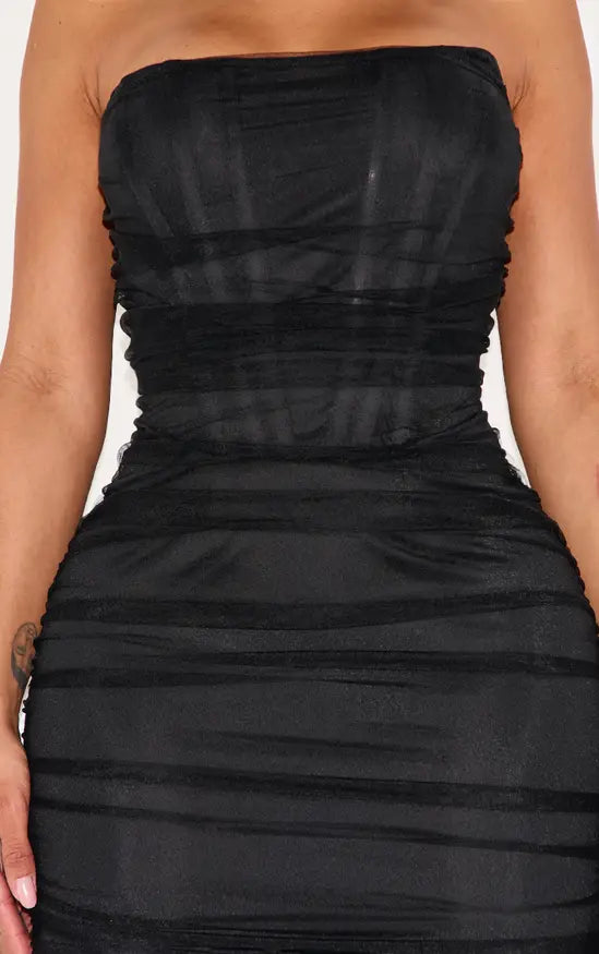 Plt - Shape Black Mesh Corset Bandeau Maxi Dress