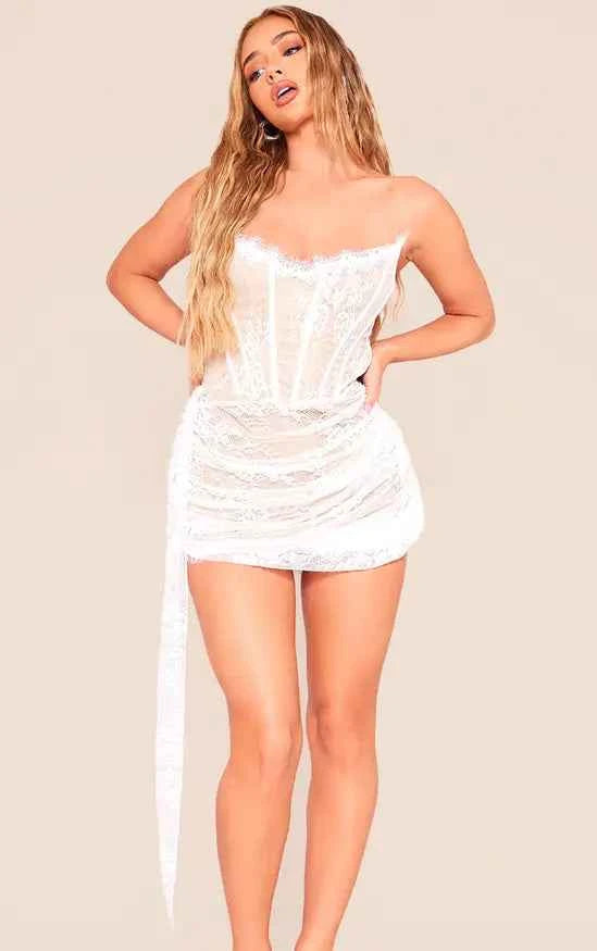 Plt - White Lace Detail Corset Bandeau Mini Dress