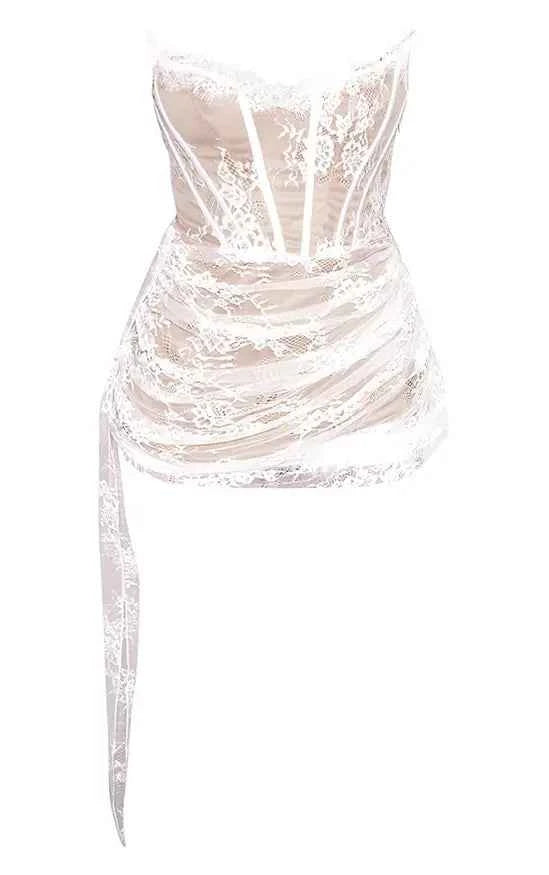 Plt - White Lace Detail Corset Bandeau Mini Dress