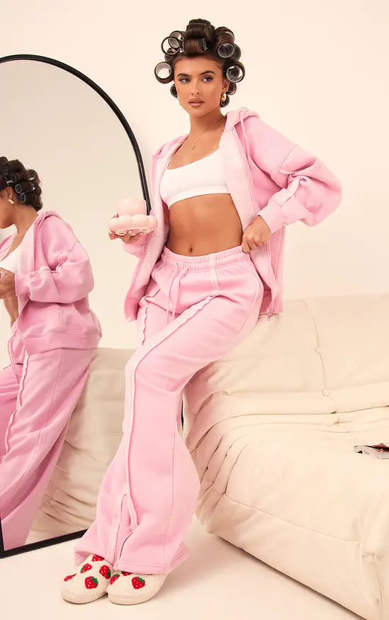 Plt - Light Pink Oversized Wide Leg Seam Detail Joggers