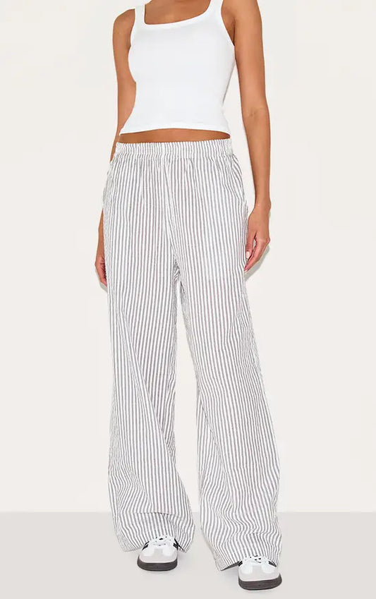 Plt - Grey Pinstripe Elasticated Waist Trousers