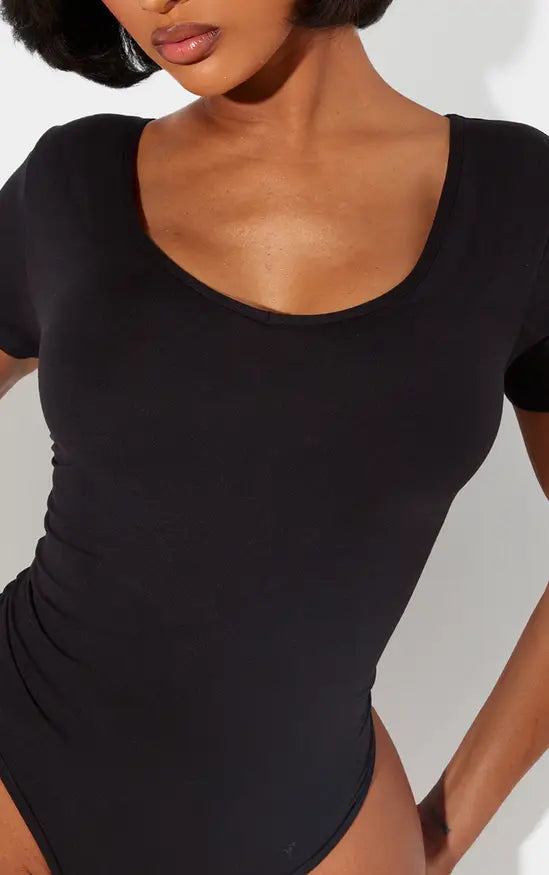 Plt - Shape Black Sculpted V Neck Short Sleeve Bodysuit
