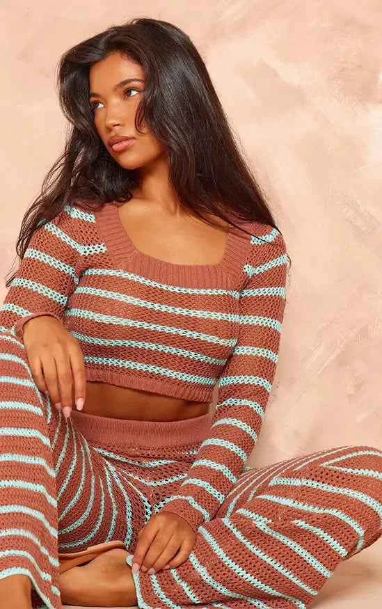 Plt - mocha stripe crochet - SET