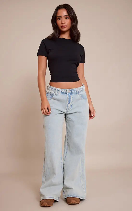Petite Vintage Bleach Wash Low Rise Boyfriend Jeans