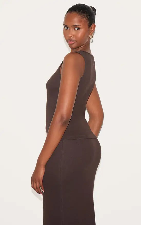 Plt - Ribbed Asymmetric Button Detail Vest Top