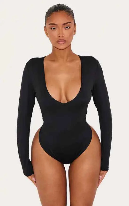 Plt - Shape Sculpted V Neck Long Sleeve Bodysuit