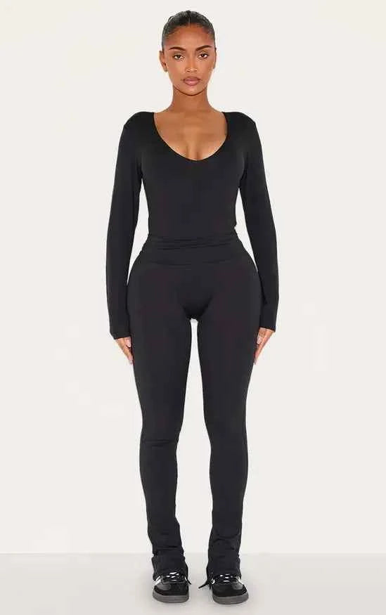 Plt - Shape Sculpted V Neck Long Sleeve Bodysuit
