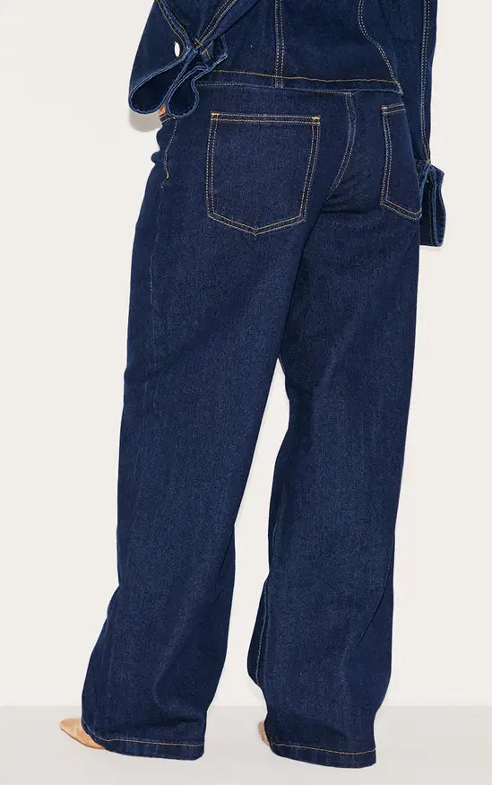 Petite Indigo Blue Wash Straight Leg Mid Rise Jeans