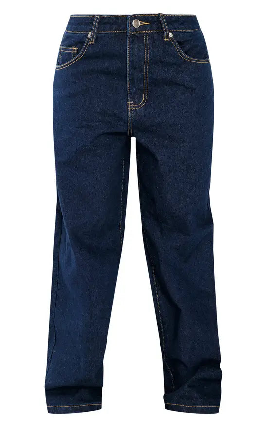 Petite Indigo Blue Wash Straight Leg Mid Rise Jeans