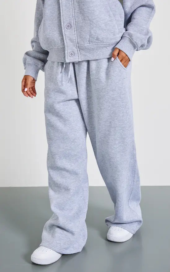Plt - Petite Grey Marl Wide Leg Elasticated Drawstring Joggers