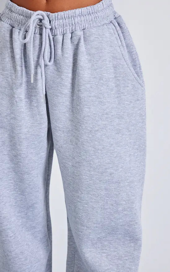 Plt - Petite Grey Marl Wide Leg Elasticated Drawstring Joggers