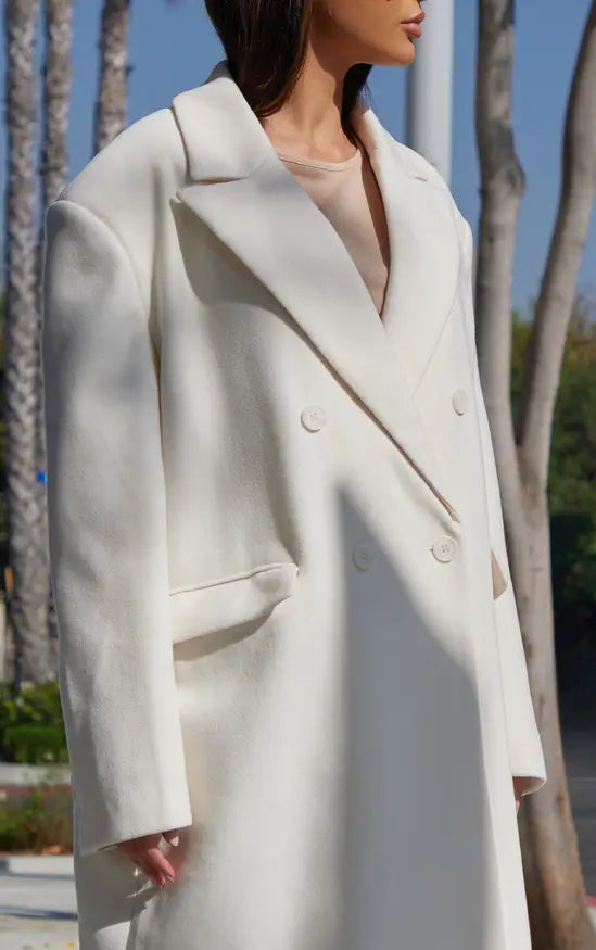 Plt - Ecru Structured Extreme Oversized Double Breasted Coat