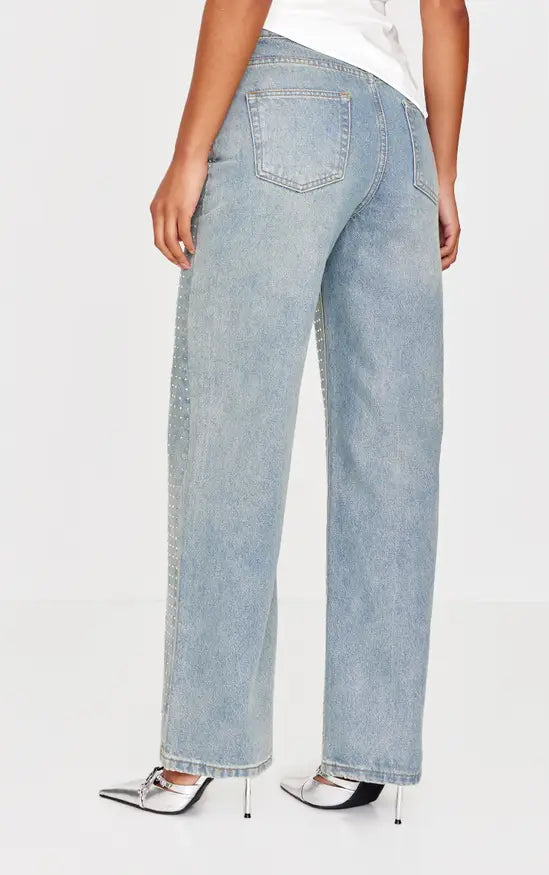 Plt - Vintage Light Wash Diamante Front Straight Leg Jeans