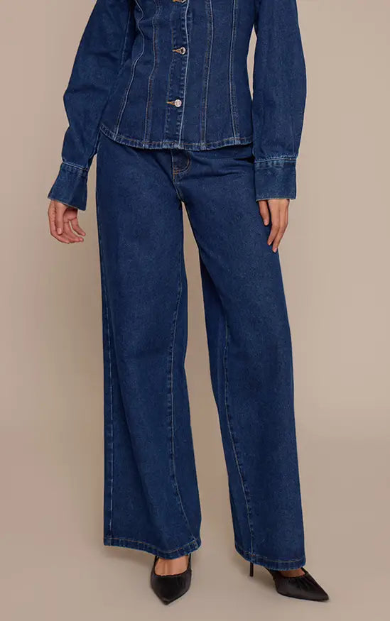 Plt - Tall Dark Indigo High Waisted Wide Leg Jeans