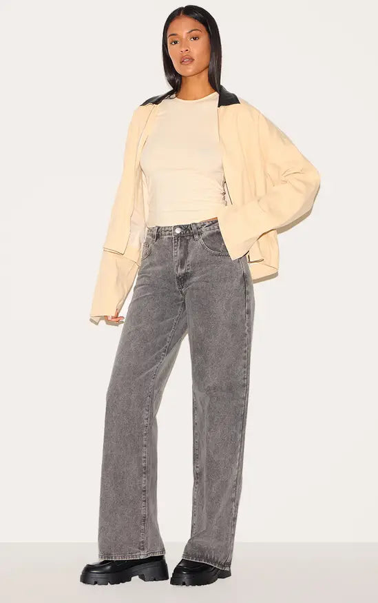Tall Washed Grey Low Rise Straight Leg Jeans