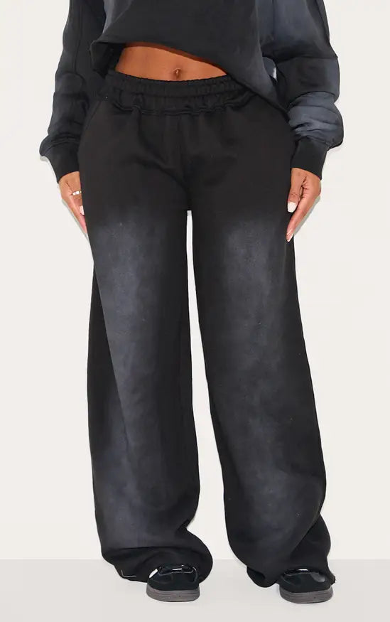 Plt - Shape Washed Black Distressed Waistband Wide Leg Joggers