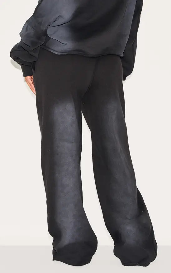 Plt - Shape Washed Black Distressed Waistband Wide Leg Joggers