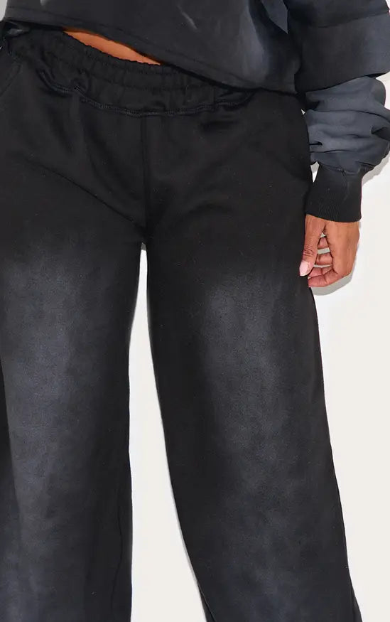 Plt - Shape Washed Black Distressed Waistband Wide Leg Joggers